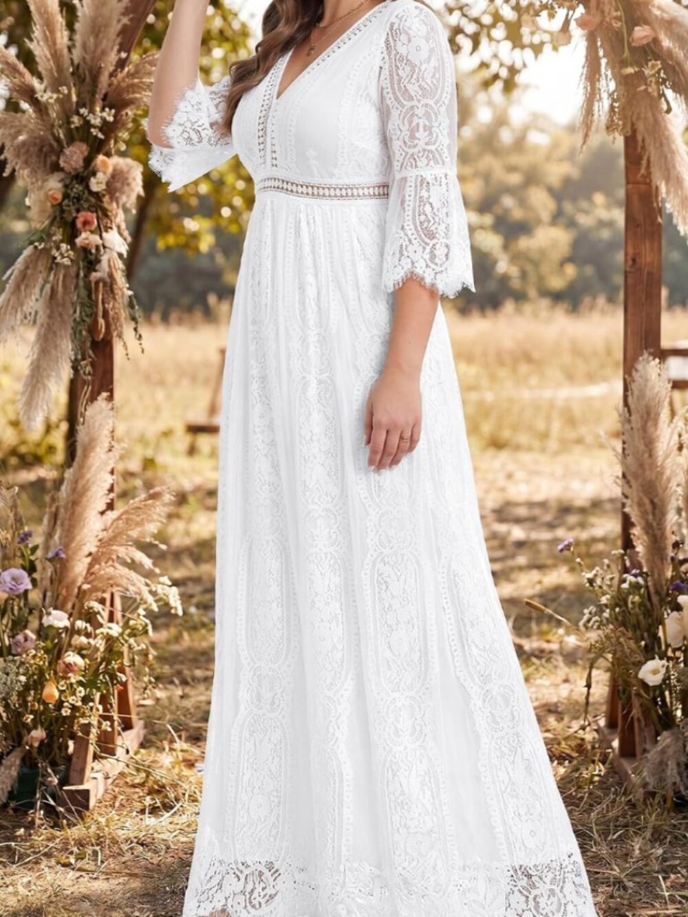 Pinup Fashion Size 22 White Lace Boho Wedding Dress NWT Bell Sleeve Bridal Gown